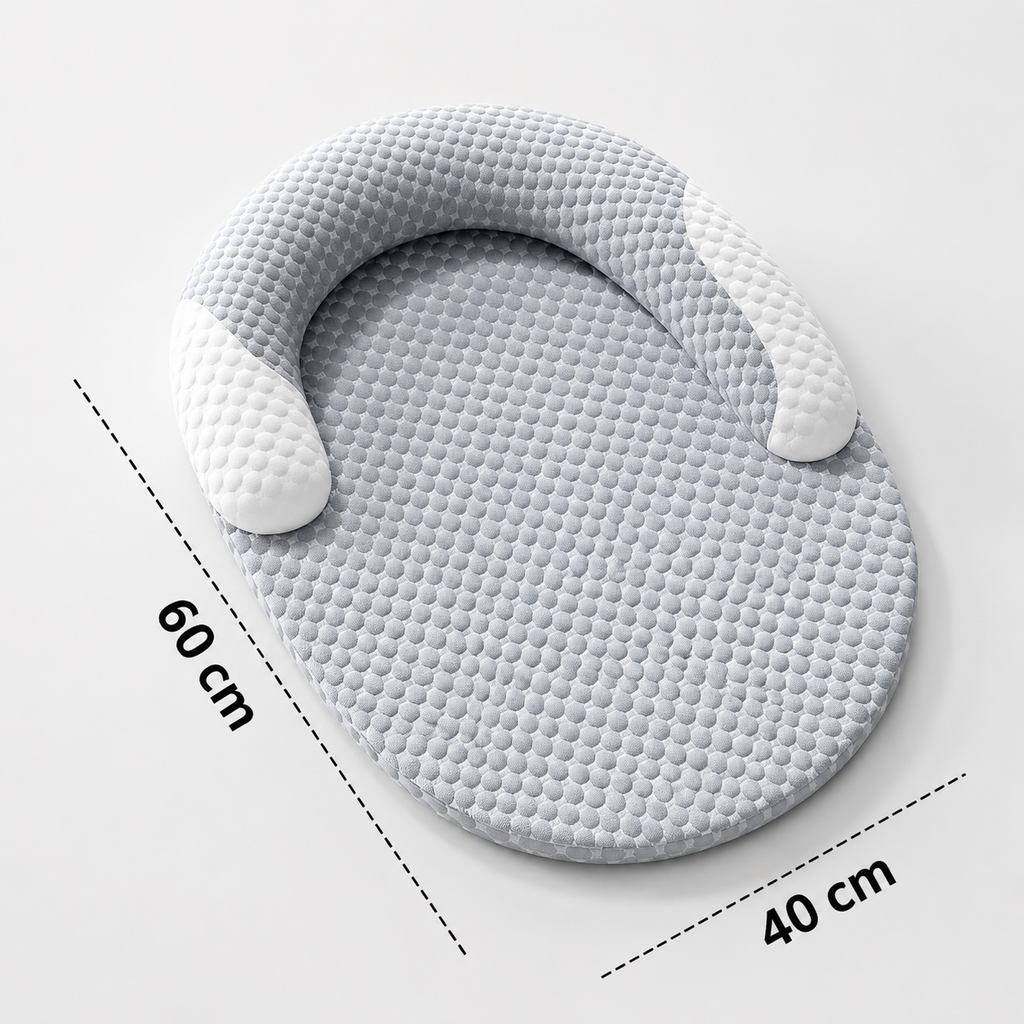 Das Kühl-Hundebett in Größe M mit den Maßen 60 × 40 cm. Kühlendes und atmungsaktives Hundebett mit ergonomischer Nackenstütze für kleine Hunde.