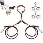 Lederkoppler für 2 Hunde in Schwarz und Cognac – Doppelleine mit einem Griff für Dackel und Französische Bulldogge – Hund & Heim