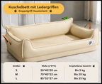Größentabelle für das Leder-Hundebett Sofa von Hund & Heim – S (50x40x20cm bis 5kg), M (70x40x22cm bis 20kg), L (85x53x27cm bis 35kg)
