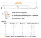 Größentabelle für das gepolsterte Lederhalsband von Hund & Heim – Größen S bis XXL mit Halsumfang, Gesamtlänge und Breite in cm
