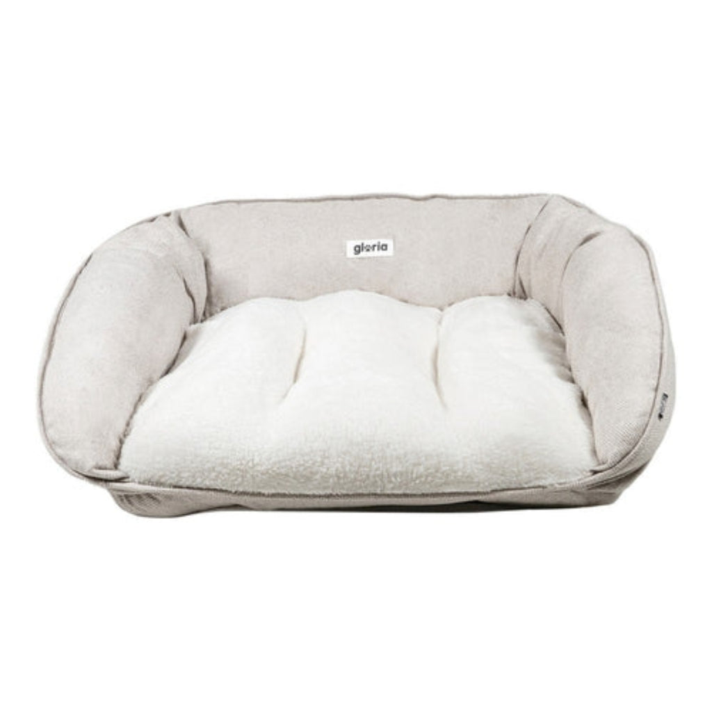 Hundebett Beige Sofa – Frontansicht mit abnehmbarem Kissen und hohem Rand 80 x 66 cm | Hund & Heim