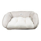 Hundebett Beige Sofa – Frontansicht mit abnehmbarem Kissen und hohem Rand 80 x 66 cm | Hund & Heim
