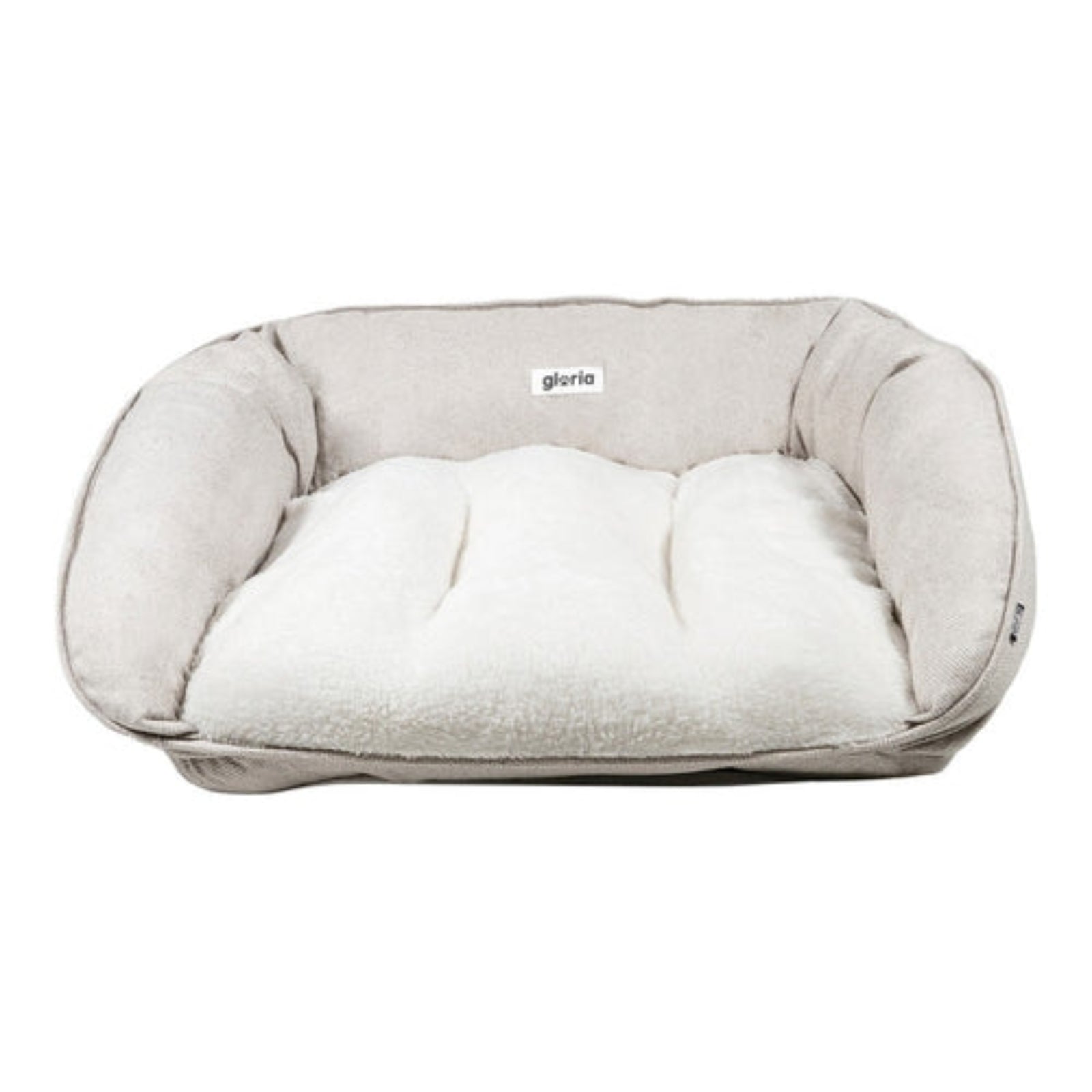 Hundebett Beige Sofa – Frontansicht mit abnehmbarem Kissen und hohem Rand 80 x 66 cm | Hund & Heim