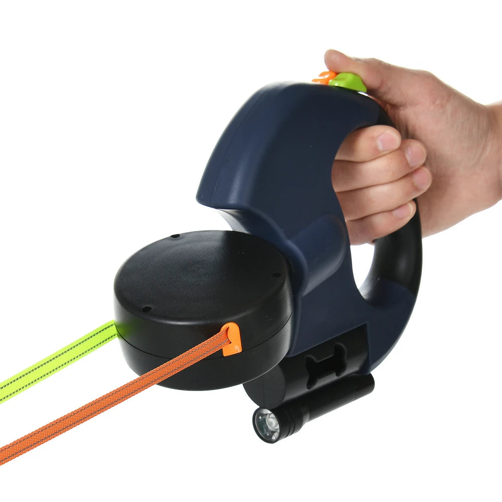 Navy Doppelleine für kleine Hunde mit reflektierenden Leinen und LED-Licht, 3 Meter – Hund & Heim
