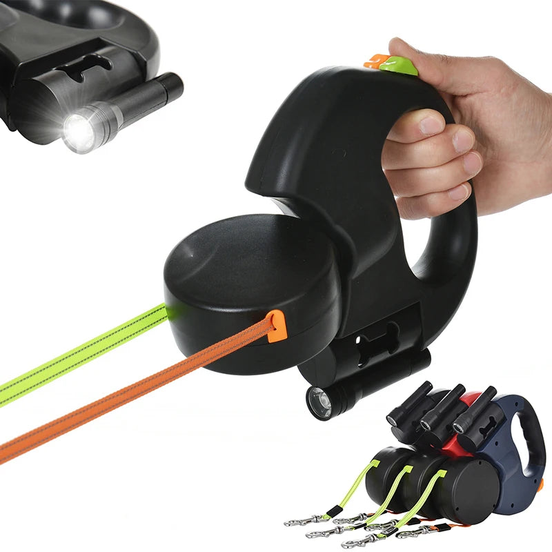 Doppelleine für kleine Hunde mit LED-Licht und Reflektor, 3 Meter, in Schwarz, Rot und Navy – Hund & Heim