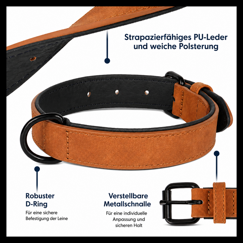 Gepolstertes Lederhalsband in Hellbraun für Hunde – mit verstellbarer Metallschnalle und weicher Innenpolsterung | Hund & Heim
