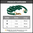Größentabelle Lederleine: S=1cm breit, M=1,5cm breit, L=1,8cm breit – alle 150cm lang – Hund & Heim