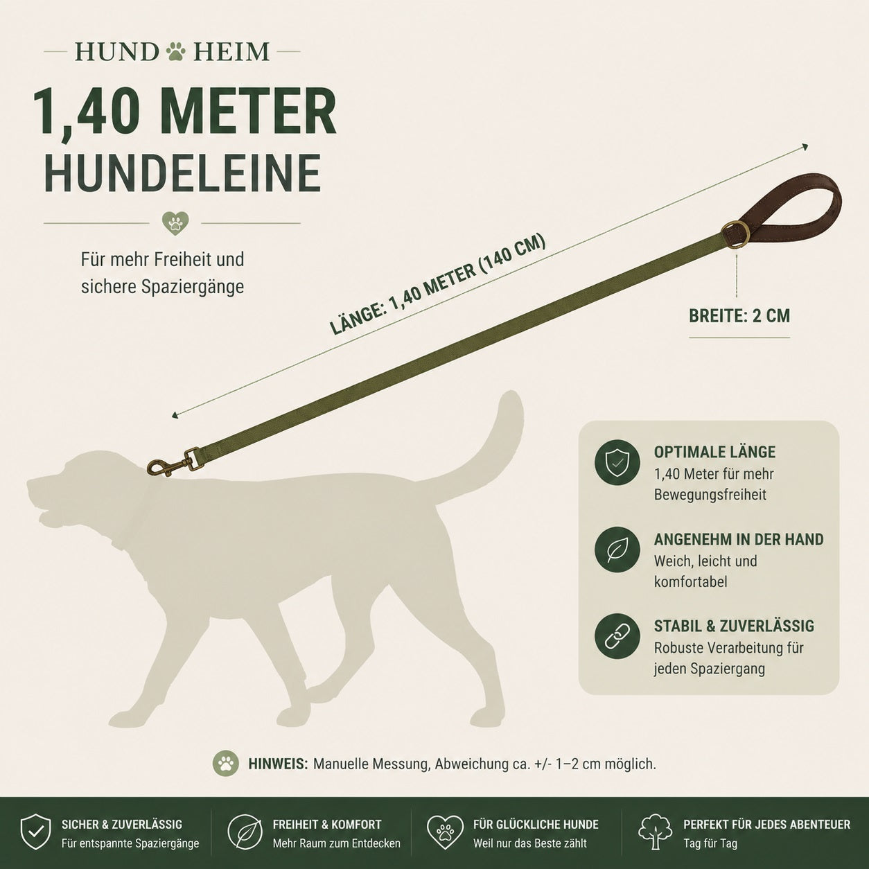 Hund & Heim Komfort Hundeleine – Elegant, weich & sicher für tägliche Spaziergänge