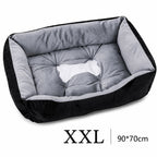 Orthopädisches Plüsch-Hundebett in Schwarz-Grau, Größe XXL (90x70 cm) – mit gesteppter Liegefläche und Knochen-Motiv | Hund & Heim
