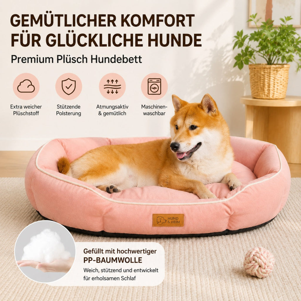 Orthopädisches Premium Hundebett in Rosé mit weicher PP-Baumwollfüllung, atmungsaktiver Polsterung und erhöhtem Rand für einen komfortablen und erholsamen Hundeschlaf.
