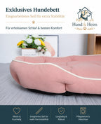 Orthopädisches Premium Hundebett in Rosé mit integriertem Stabilisierungsseil, weicher Polsterung und erhöhtem Rand für langlebigen Komfort und erholsamen Hundeschlaf.