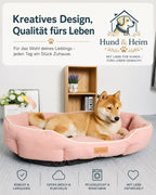 Rosafarbenes orthopädisches Premium Hundebett mit weicher Polsterung und erhöhtem Rand. Komfortabler und pflegeleichter Schlafplatz für Hunde.
