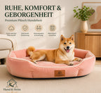 Orthopädisches Premium Hundebett in Rosé mit erhöhtem Rand und weicher Plüschpolsterung. Komfortabler Schlafplatz für kleine und mittelgroße Hunde.