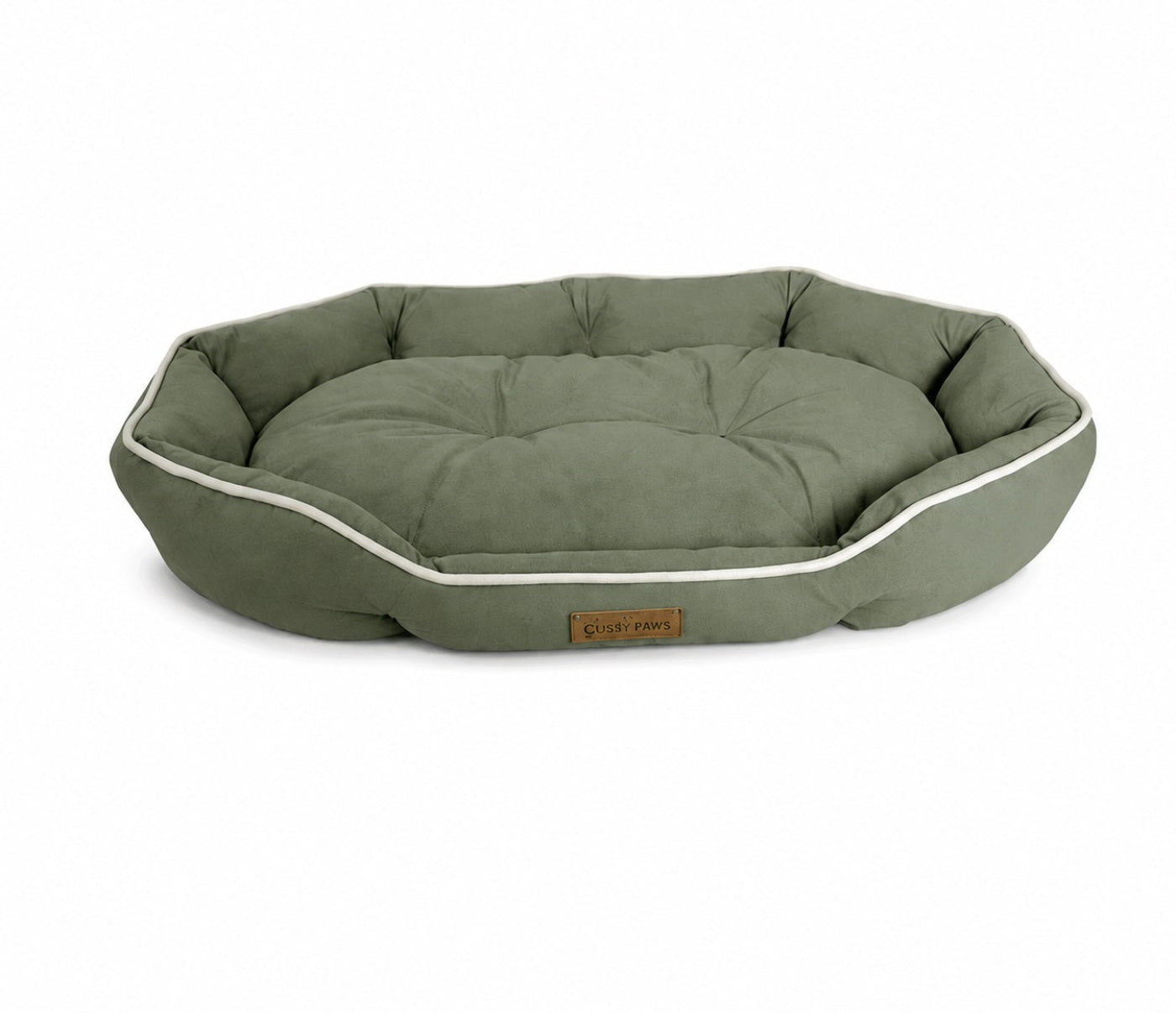 Orthopädisches Premium Hundebett in Salbeigrün mit weicher Liegefläche, erhöhtem Rand und komfortabler Polsterung für einen erholsamen Hundeschlaf.