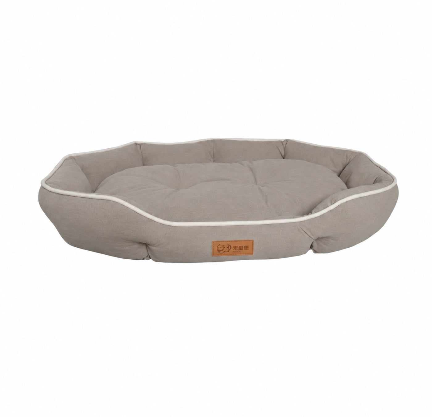 Orthopädisches Premium Hundebett in Sandbeige mit gepolsterter Liegefläche und erhöhtem Rand. Bequemer Schlafplatz für Hunde mit stilvollem Design.