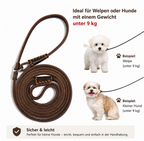Infografik Slip Lead Leine Braun: Ideal für Welpen und kleine Hunde unter 9 kg – sicher, leicht und einfach in der Handhabung – Hund & Heim