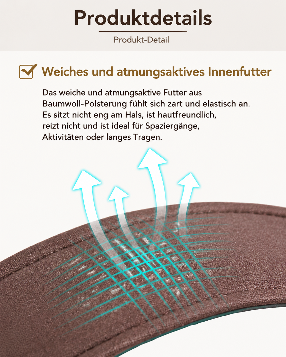 Geprägtes Kunstleder-Halsband – weiches atmungsaktives Baumwoll-Innenfutter, hautfreundlich & ideal für langes Tragen | Hund & Heim