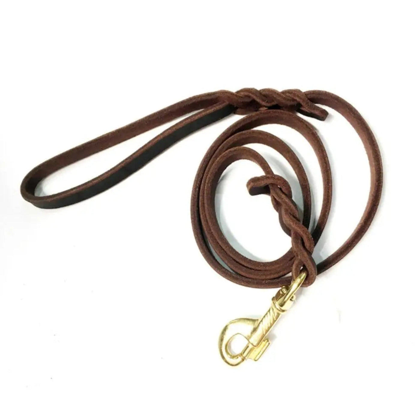Braune Leder Hundeleine mit Handschlaufe und Karabiner – robust und elegant für tägliche Spaziergänge.