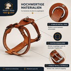 Hund & Heim Leder Hundegeschirr in Cognac aus echtem Rindsleder mit hochwertiger Verarbeitung, stabilem Metallring und langlebiger Metallschnalle