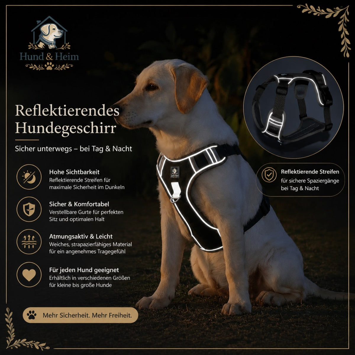 Hund & Heim Hundegeschirr aus robustem 1680D Oxford Stoff, langlebig, komfortabel und strapazierfähig
