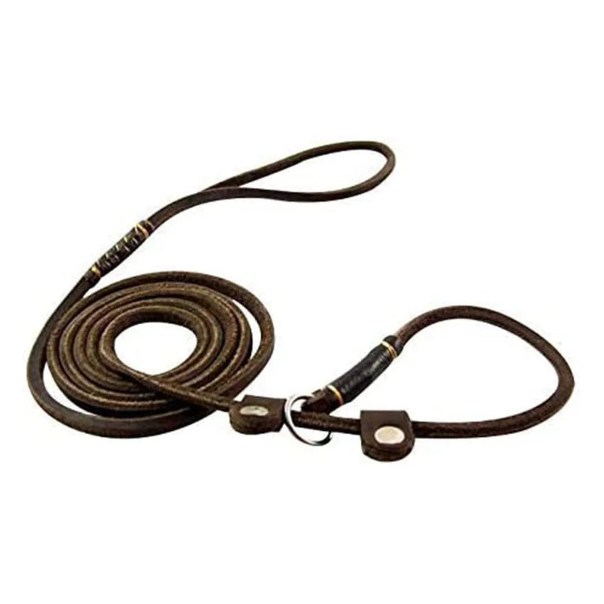 Hund & Heim Premium Leder-Schlupfleine in Braun, 160 cm, aufgerollt