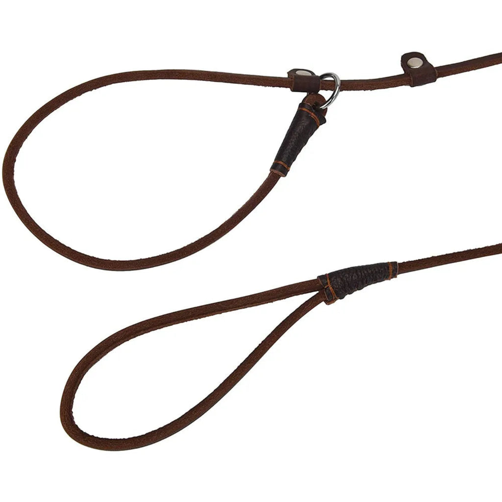 Hund & Heim Premium Leder-Schlupfleine in Braun mit verstellbarer Schlaufe und Lederdetails