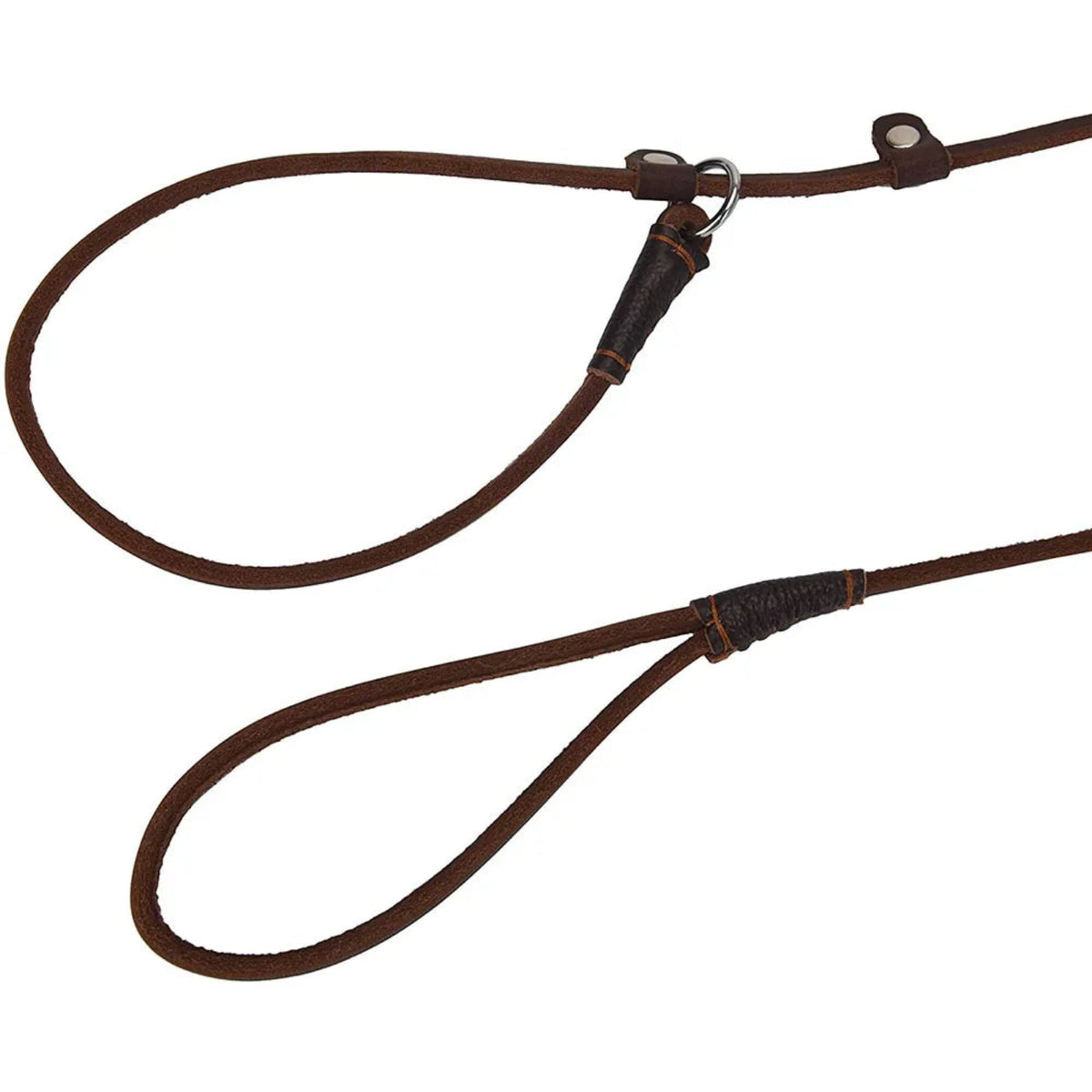 Hund & Heim Premium Leder-Schlupfleine in Braun mit verstellbarer Schlaufe und Lederdetails
