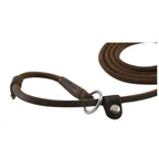 Hund & Heim Premium Leder-Schlupfleine in Braun mit verstellbarer Schlupfschlaufe und Metallring