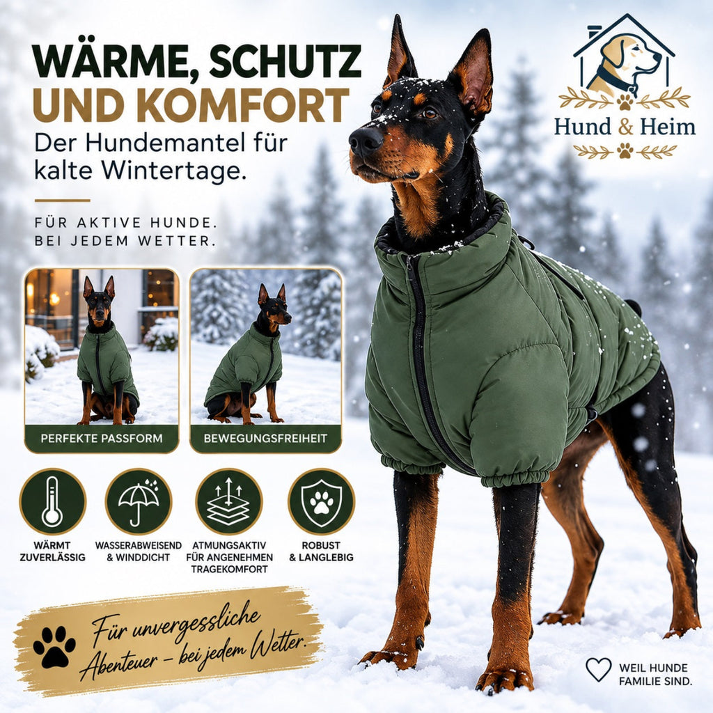 Hund & Heim Winter-Hundemantel in Olivgrün für kalte Wintertage