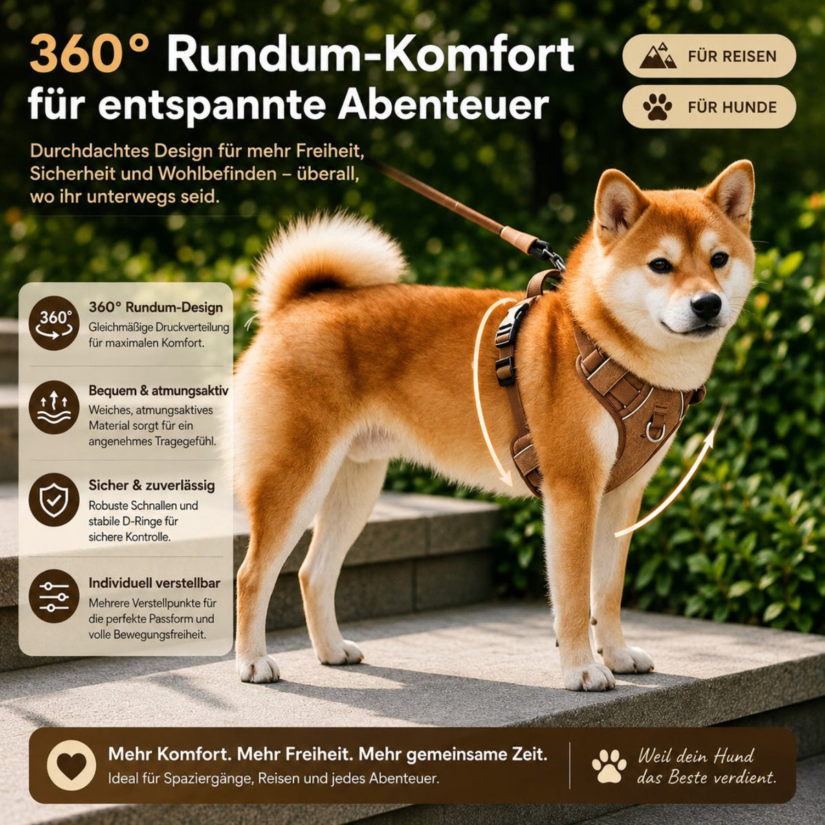 Braunes Hundegeschirr mit 360-Grad-Rundum-Komfort für sichere und bequeme Spaziergänge