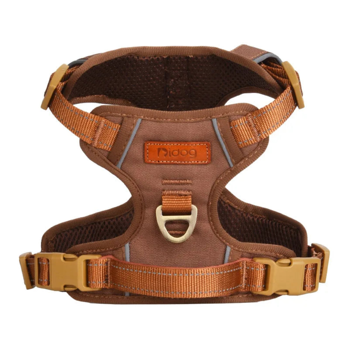 Verstellbares Hundegeschirr in Cognac Braun mit gepolsterter Passform und reflektierenden Details