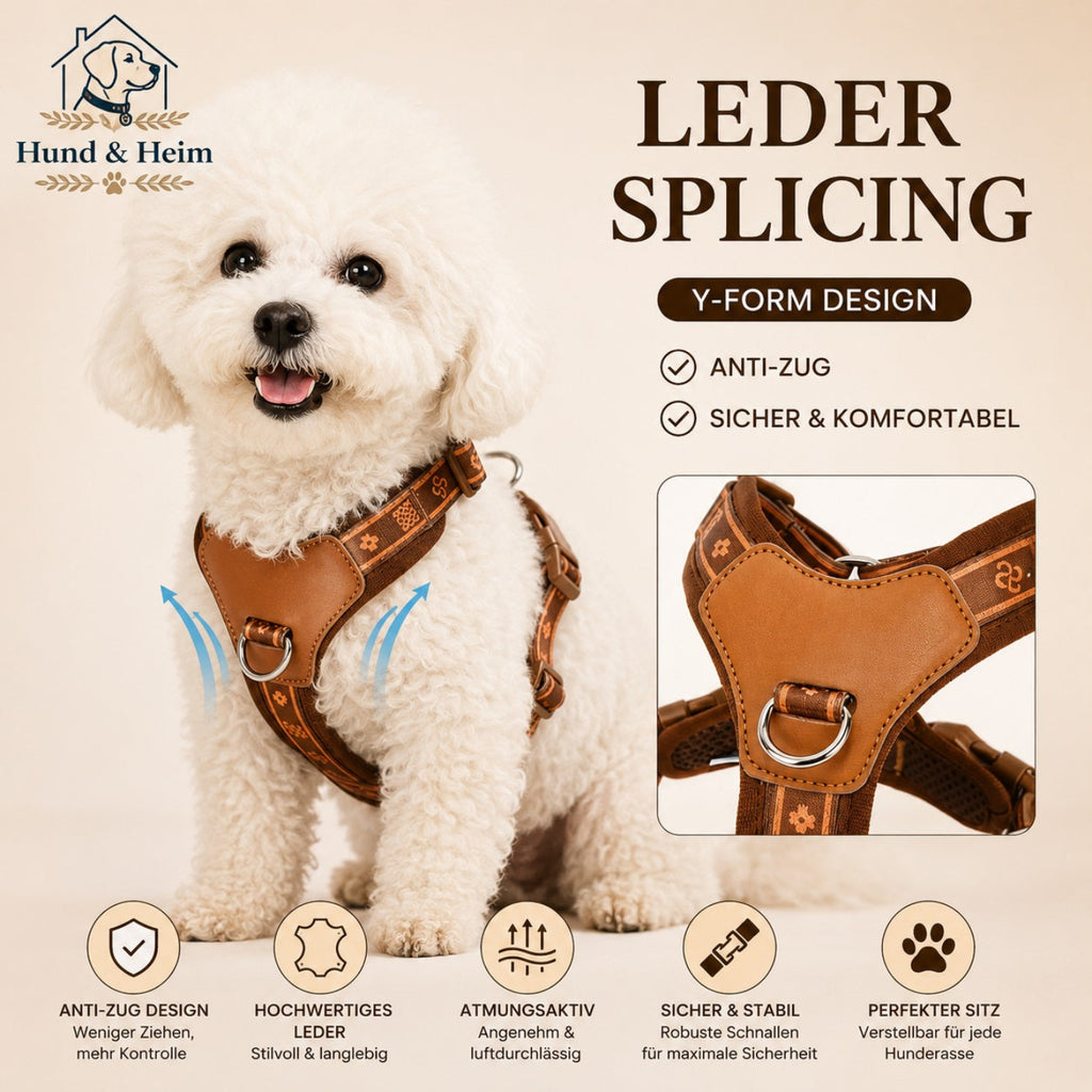 Braunes Leder Anti-Zug Hundegeschirr im Y-Form Design für sicheren und komfortablen Halt