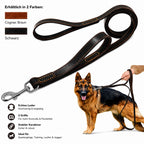 Premium Leder-Hundeleine mit 2 Griffen in Cognac Braun und Schwarz für mittelgroße und große Hunde