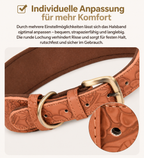 Geprägtes Kunstleder-Halsband Cognac – verstellbare Metallschnalle mit runder Lochung, rutschfest & sicher im Gebrauch | Hund & Heim